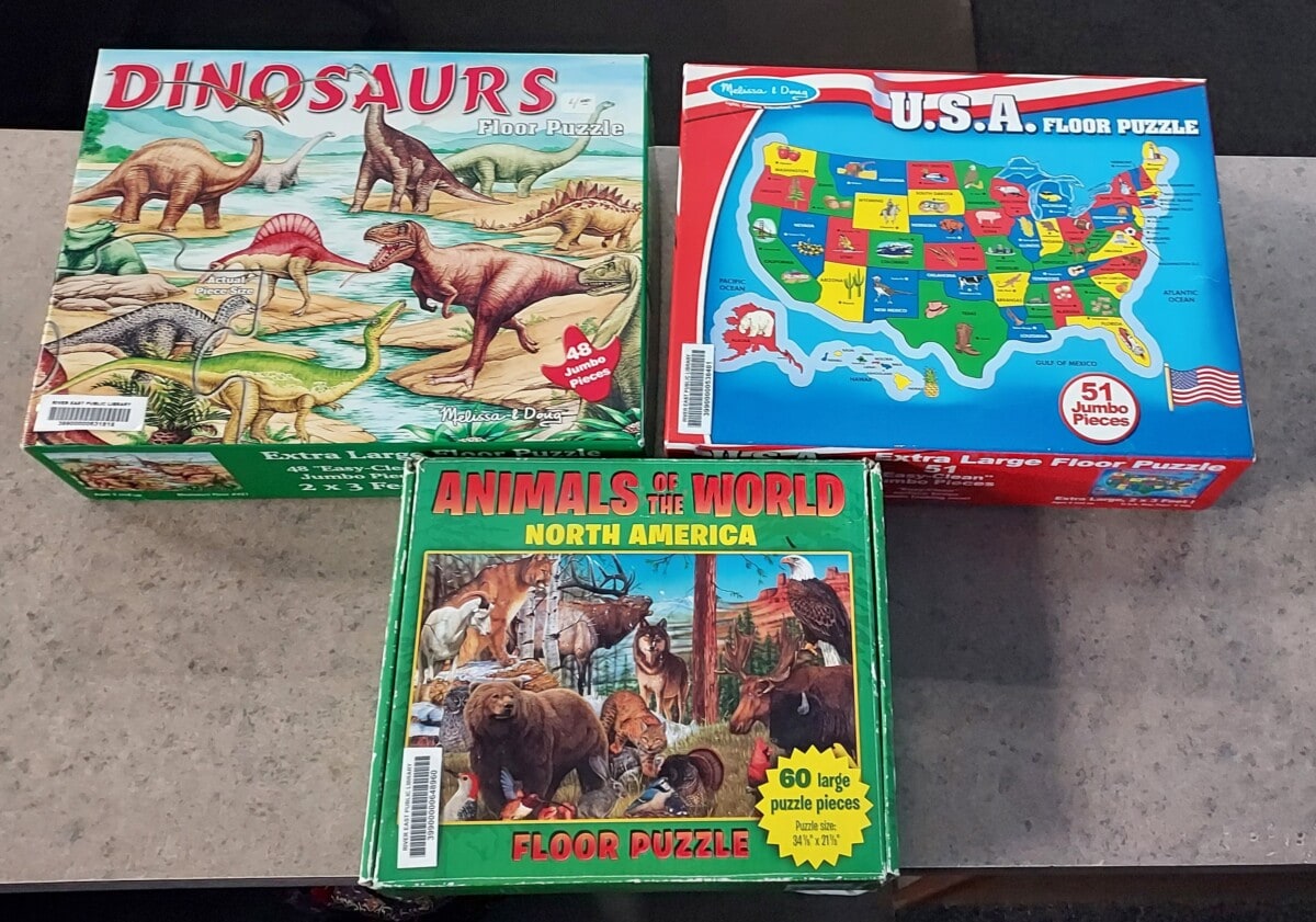 lot floor puzzles dinosaurs, u.s.a., animals of the world north america